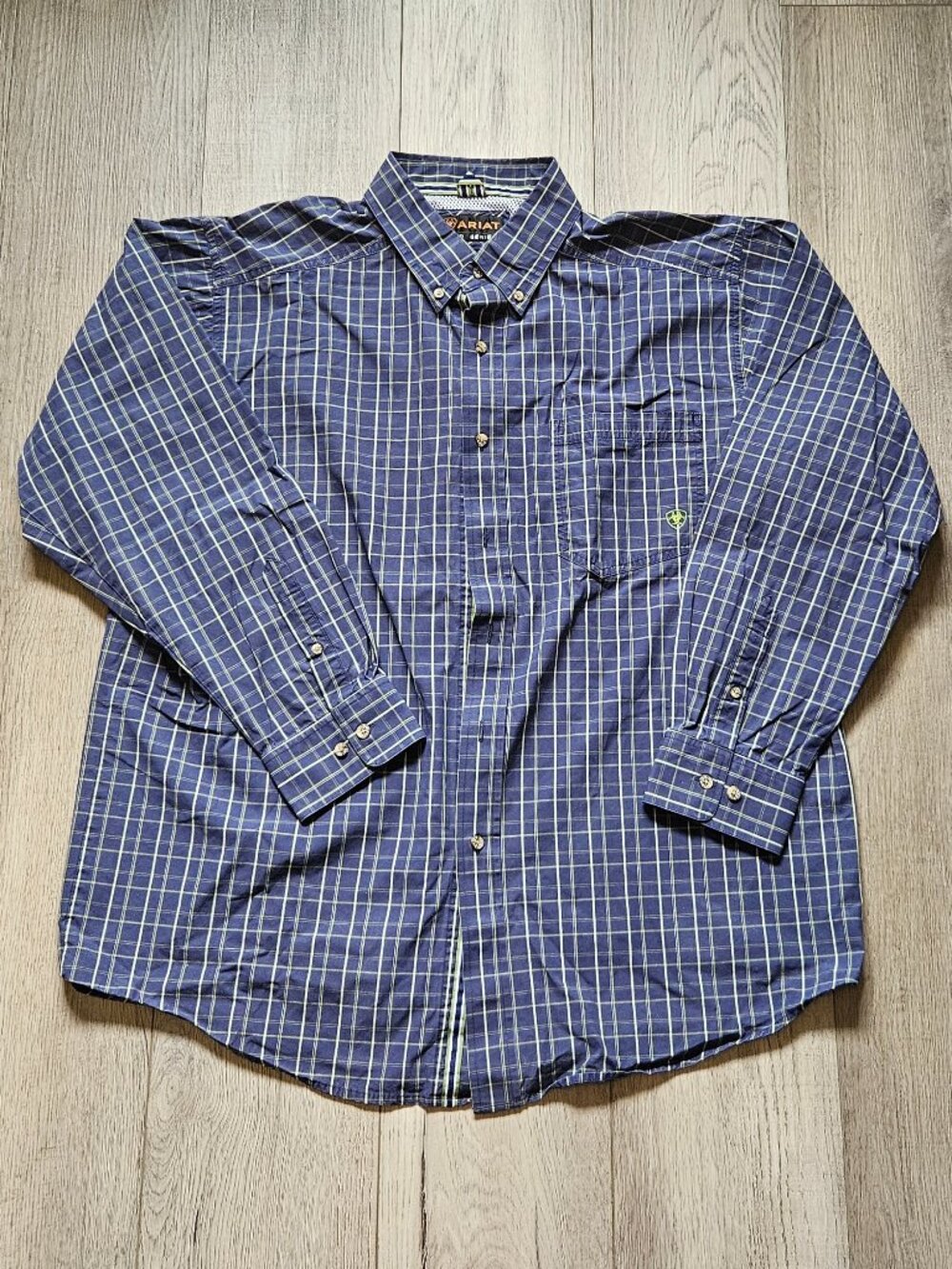 Men's Ariat Pro Series Plaid Button Down Shirt Navy Western Green Mens Size XL